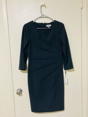 NWT Calvin Klein SIZE 8 Navy Sheath Dress with Draped Detail